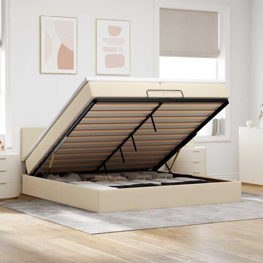 Cadre de lit ottoman avec matelas crème 200x200cm tissu - XIOS