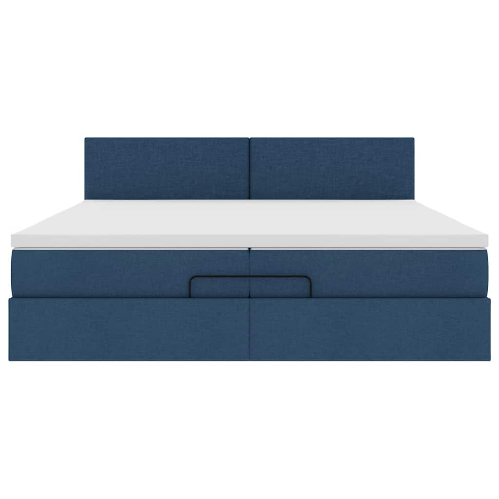 Cadre de lit ottoman avec matelas bleu 200x200cm tissu - XIOS