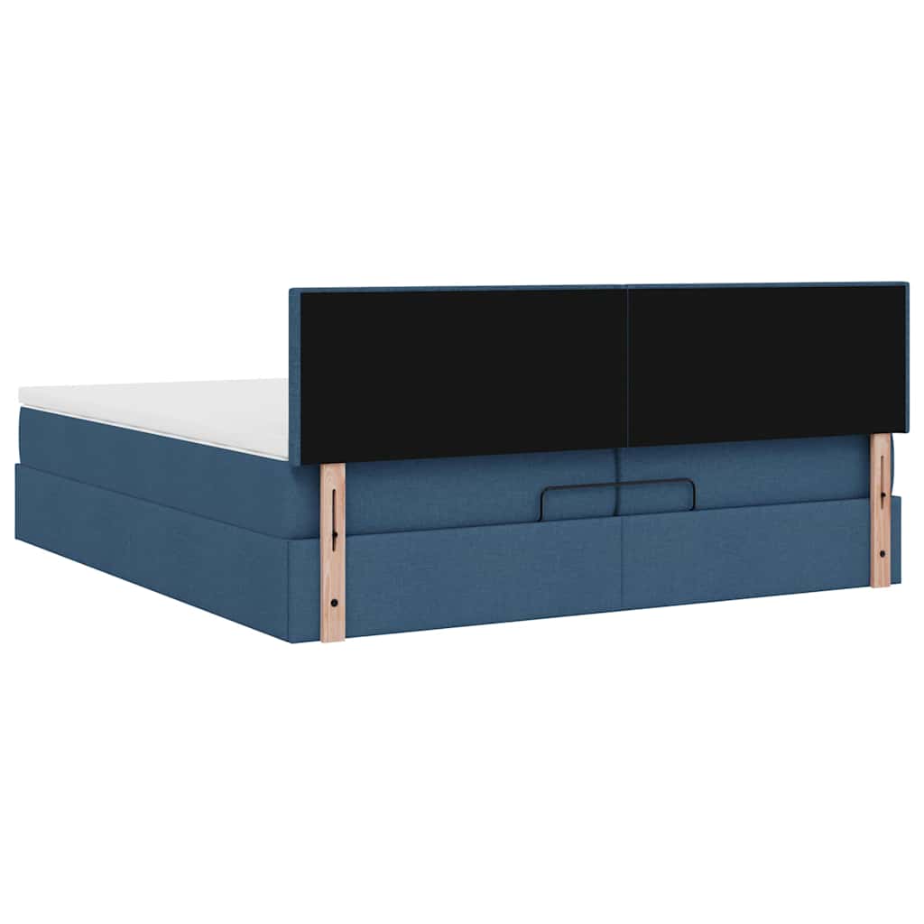 Cadre de lit ottoman avec matelas bleu 200x200cm tissu - XIOS
