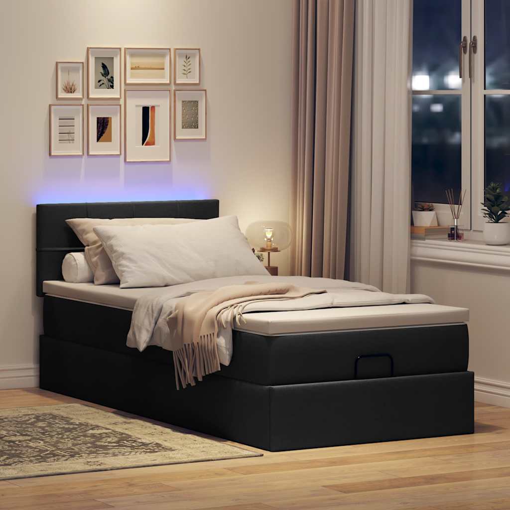 Lit ottoman avec matelas et LED noir 80x200cm tissu - XIOS