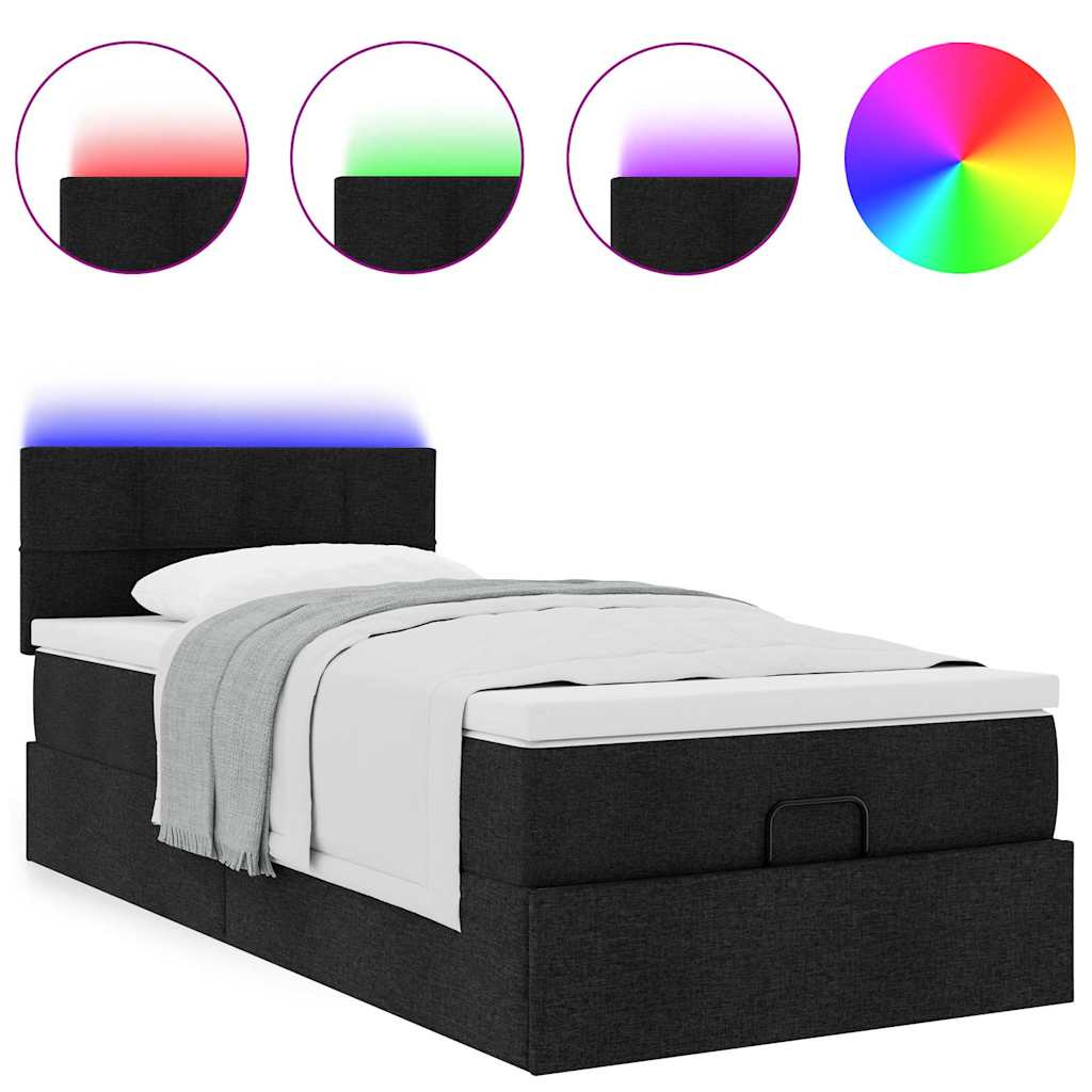 Lit ottoman avec matelas et LED noir 80x200cm tissu - XIOS