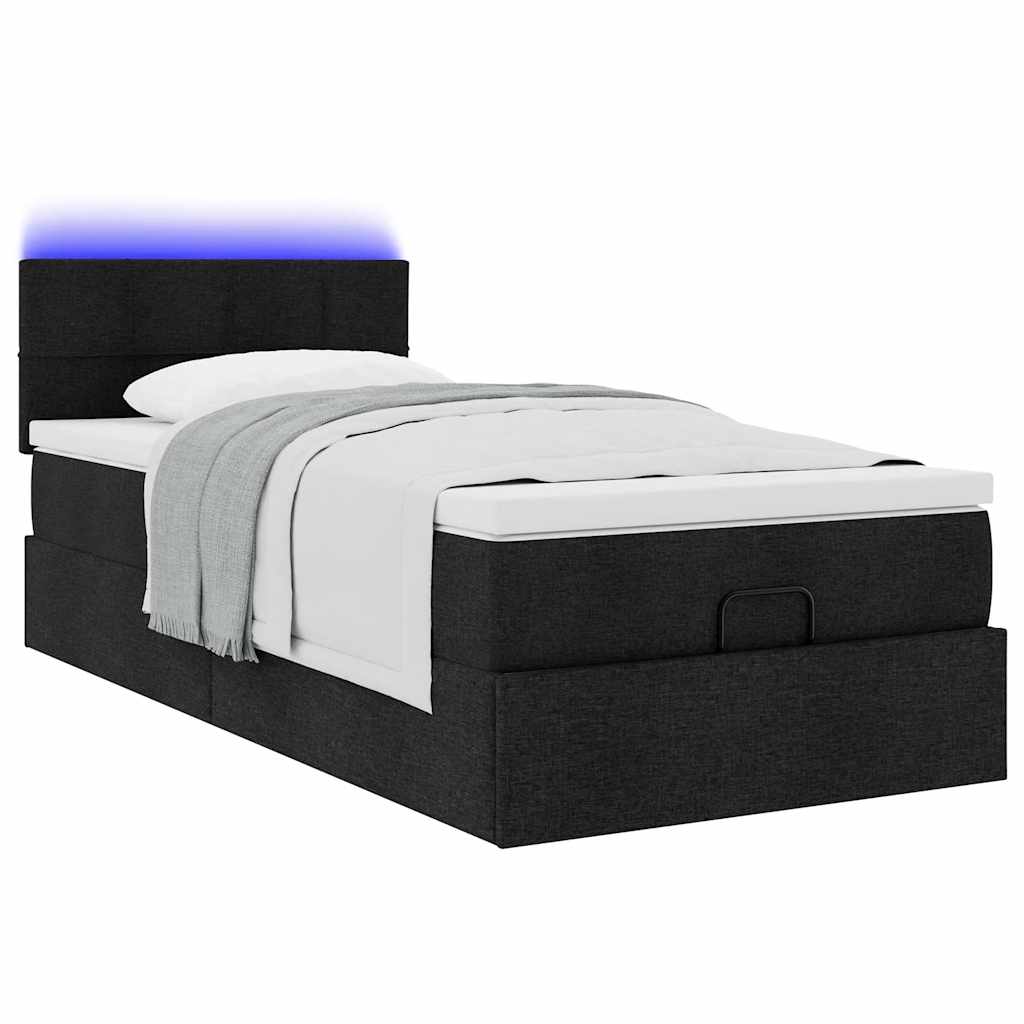Lit ottoman avec matelas et LED noir 80x200cm tissu - XIOS