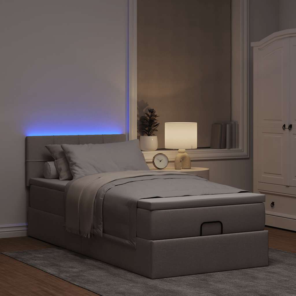 Cadre de lit ottoman avec matelas taupe 80x200 cm tissu - XIOS