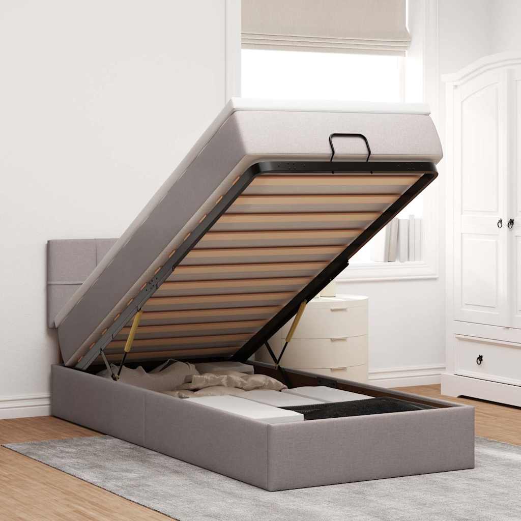 Cadre de lit ottoman avec matelas taupe 80x200 cm tissu - XIOS