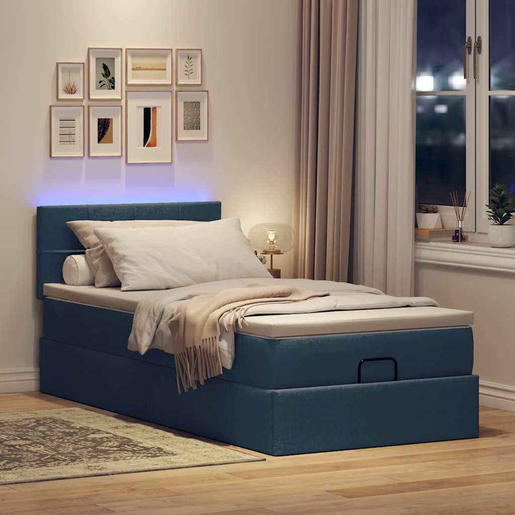 Cadre de lit ottoman avec matelas bleu 80x200 cm tissu - XIOS