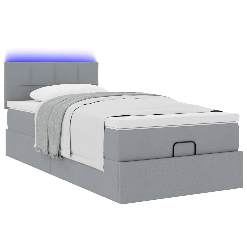 Cadre de lit ottoman et matelas gris clair 90x190 cm tissu - XIOS