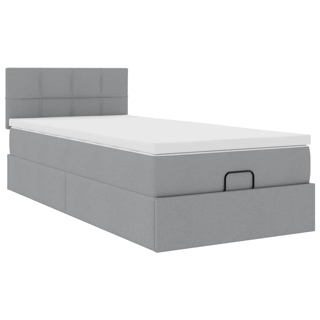 Cadre de lit ottoman et matelas gris clair 90x190 cm tissu - XIOS