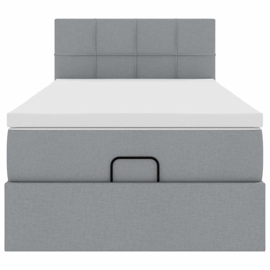Cadre de lit ottoman et matelas gris clair 90x190 cm tissu - XIOS
