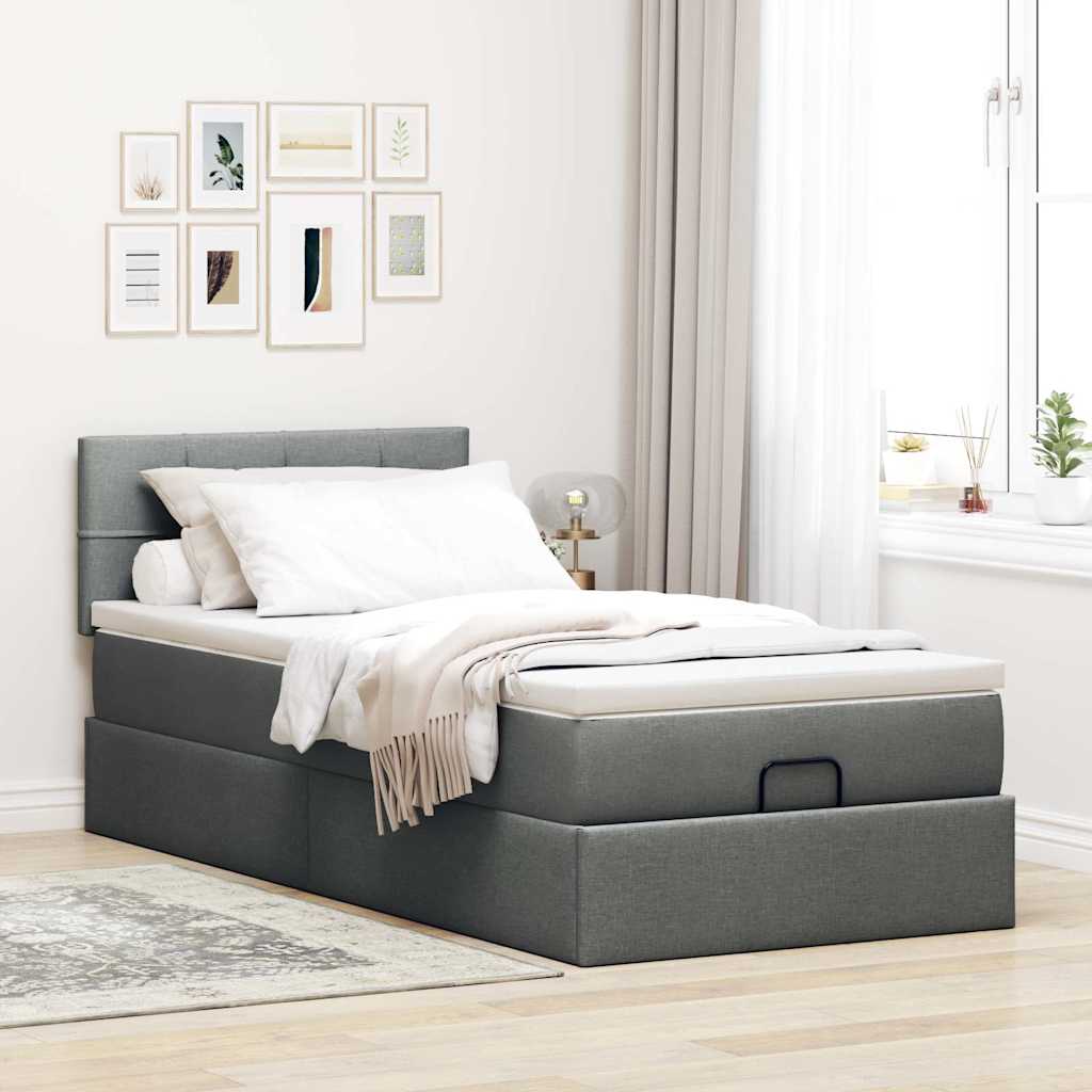 Cadre de lit ottoman avec matelas gris foncé 90x190 cm tissu - XIOS