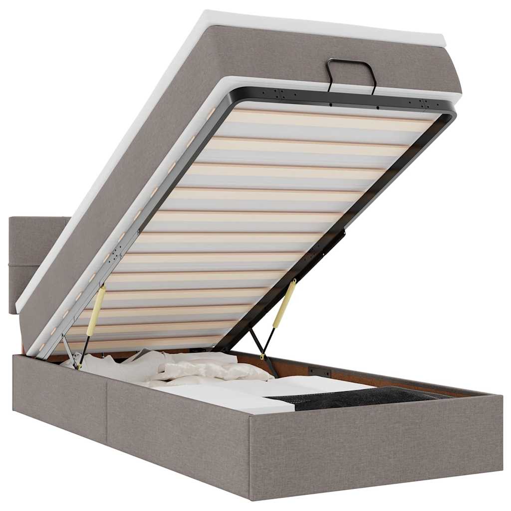 Lit ottoman avec matelas et LED taupe 90x200 cm tissu - XIOS
