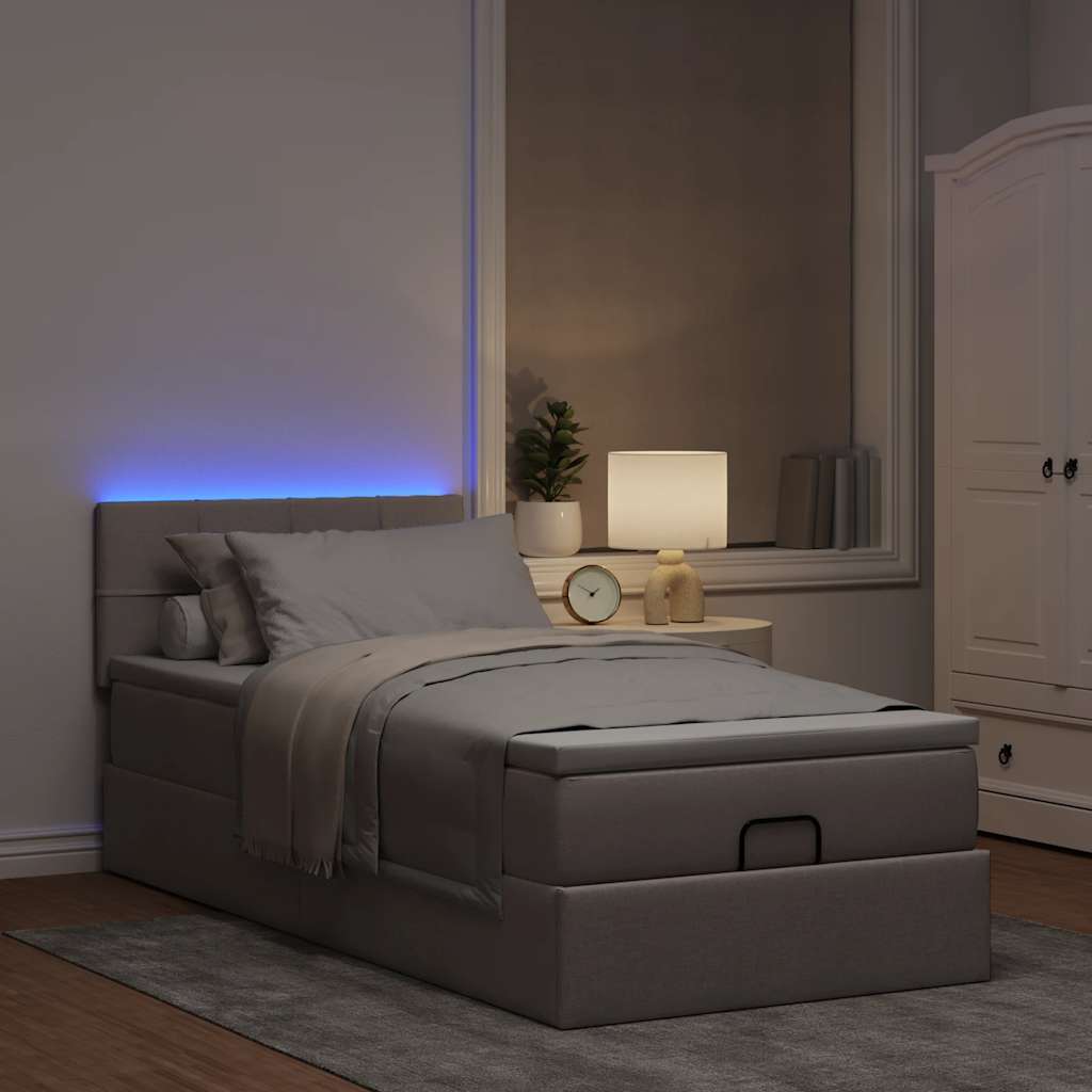 Lit ottoman avec matelas et LED taupe 90x200 cm tissu - XIOS