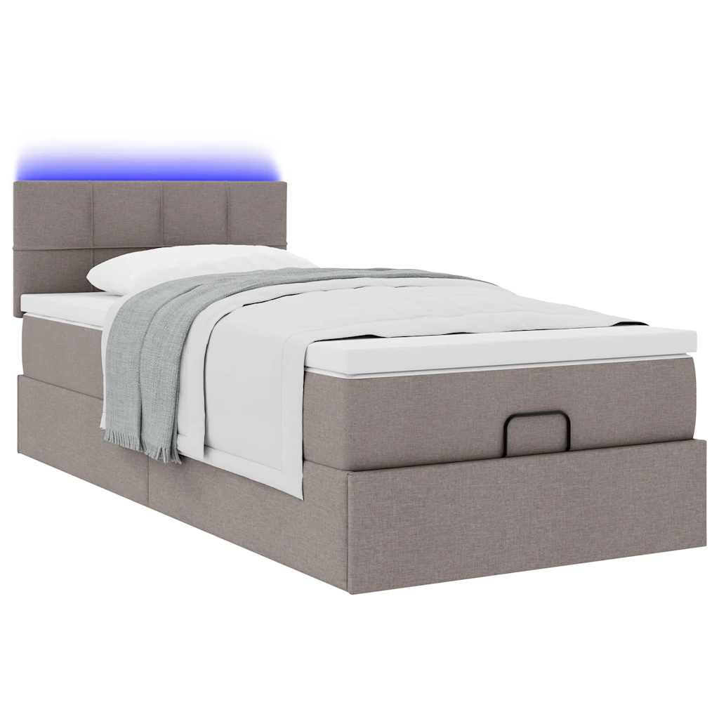 Lit ottoman avec matelas et LED taupe 90x200 cm tissu - XIOS