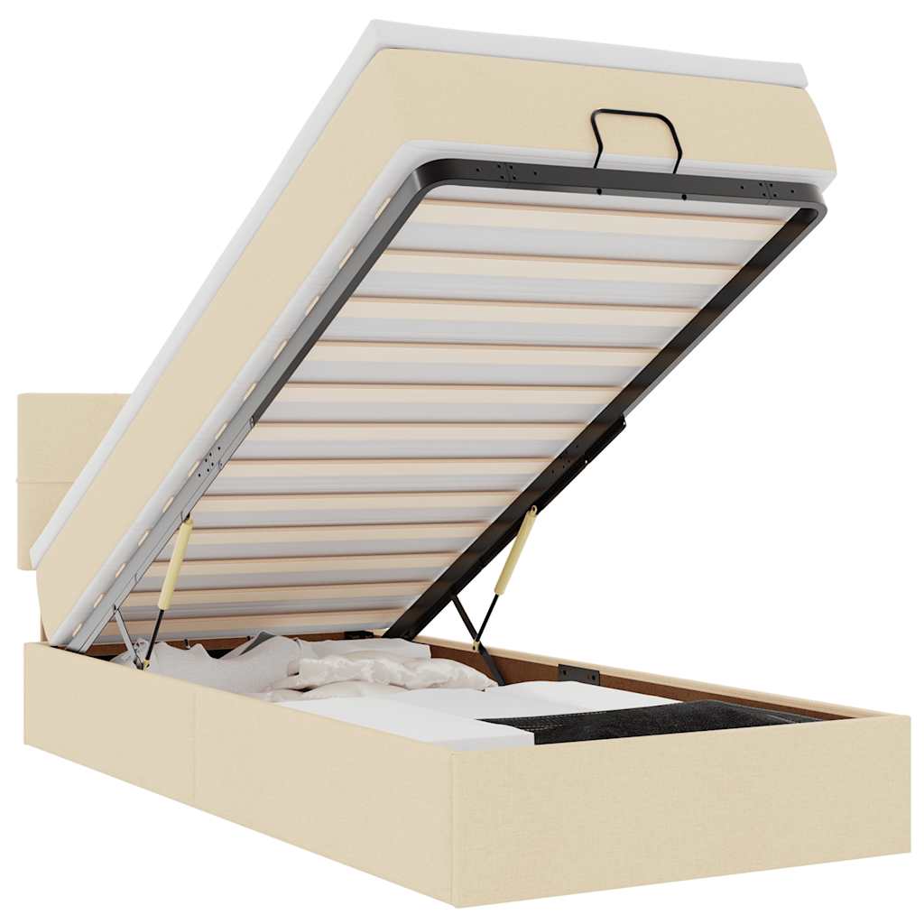 Lit ottoman avec matelas et LED crème 90x200 cm tissu - XIOS