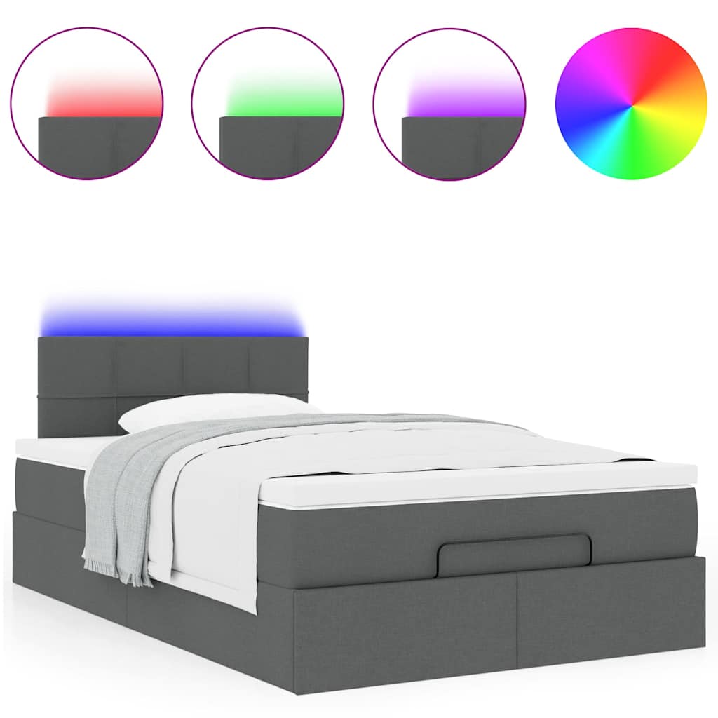 Lit ottoman avec matelas et LED gris foncé 120x190 cm tissu - XIOS