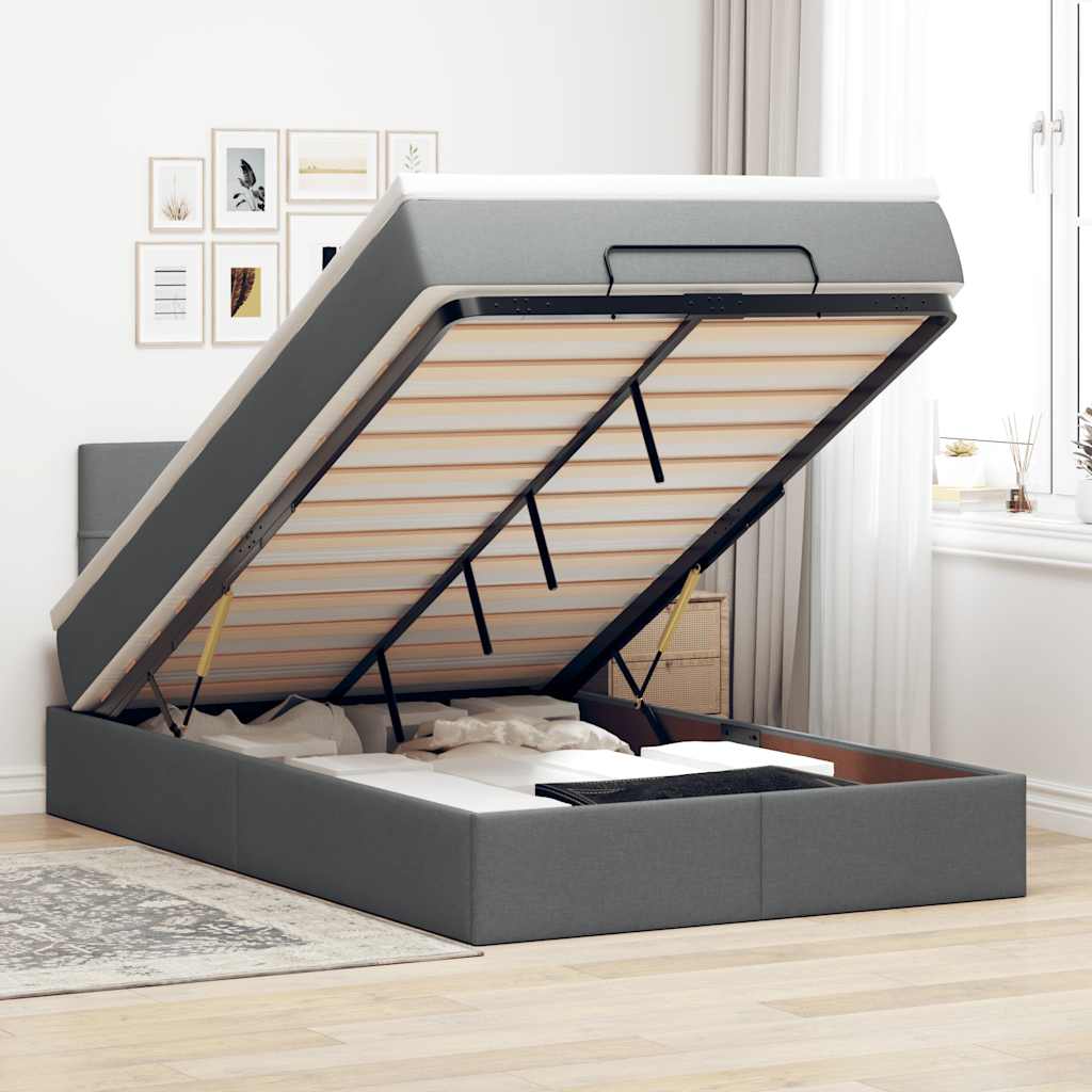 Lit ottoman avec matelas et LED gris foncé 120x190 cm tissu - XIOS