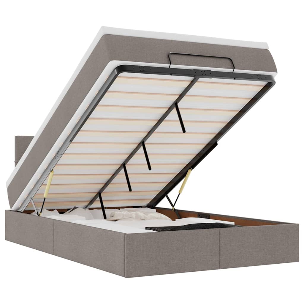 Lit ottoman avec matelas et LED Taupe 120x190 cm tissu - XIOS