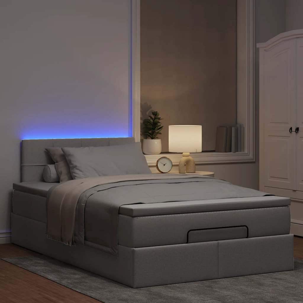 Lit ottoman avec matelas et LED Taupe 120x190 cm tissu - XIOS