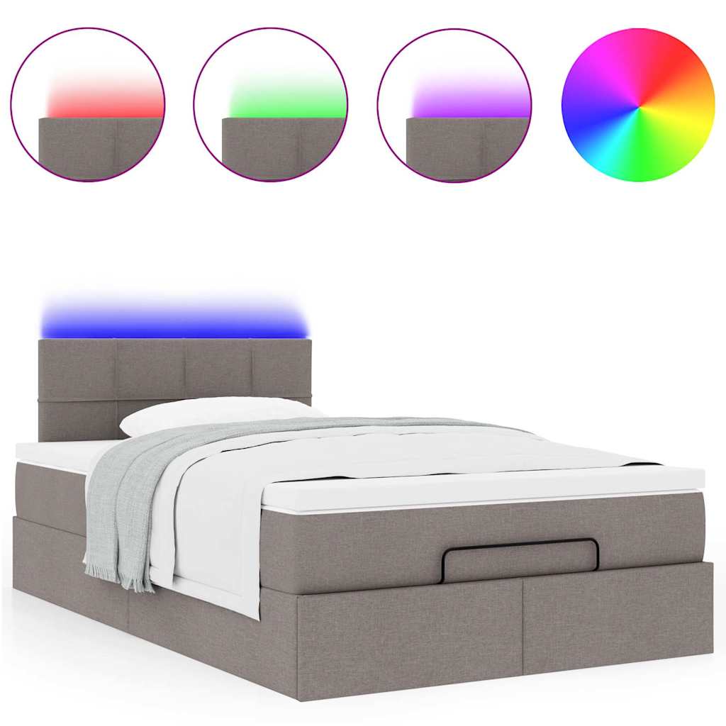 Lit ottoman avec matelas et LED Taupe 120x190 cm tissu - XIOS