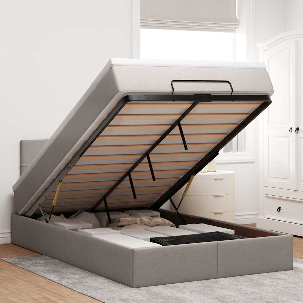 Lit ottoman avec matelas et LED Taupe 120x190 cm tissu - XIOS