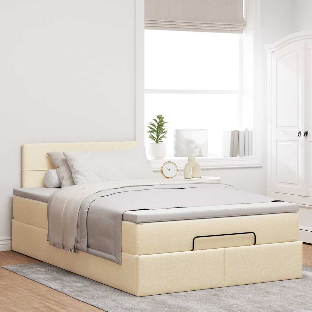 Lit ottoman avec matelas et LED crème 120x190 cm tissu - XIOS