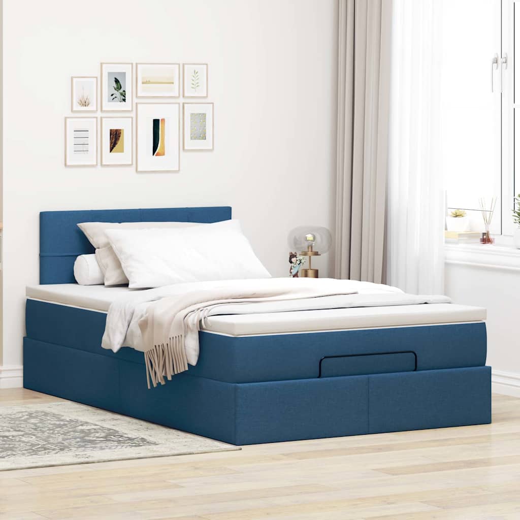 Lit ottoman avec matelas et LED bleu 120x190 cm tissu - XIOS