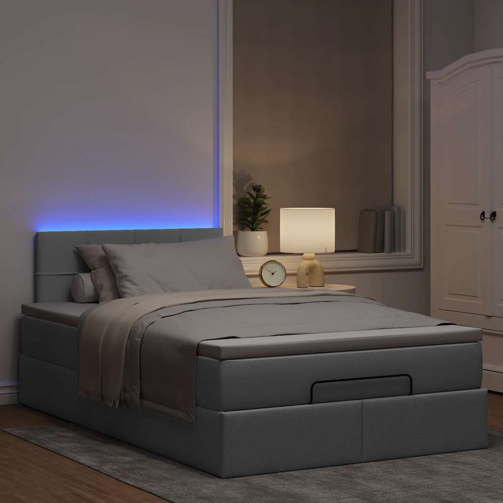 Lit ottoman avec matelas gris clair 120x200 cm tissu - XIOS