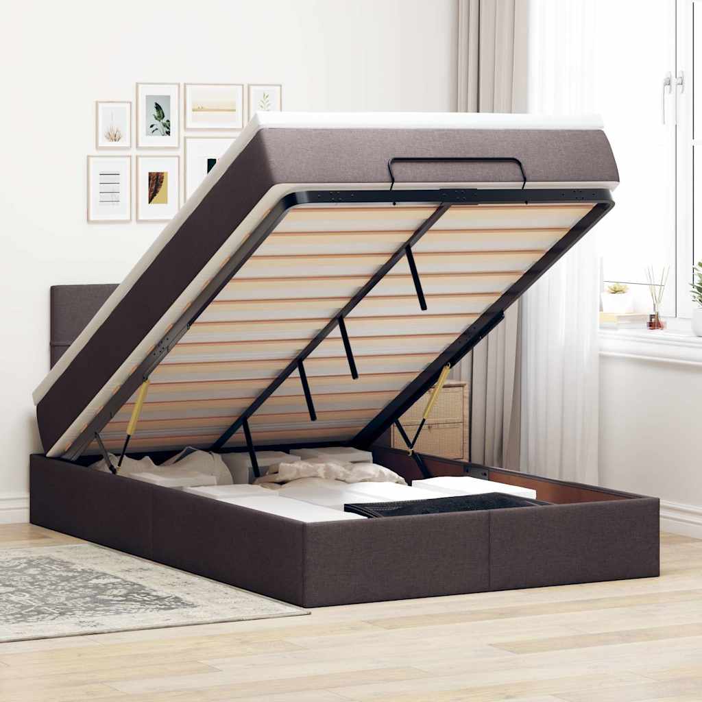 Lit ottoman avec matelas marron foncé 120x200 cm tissu