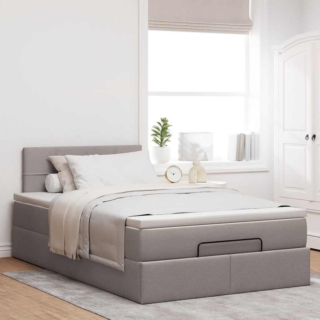 Cadre de lit ottoman avec matelas taupe 120x200 cm tissu - XIOS