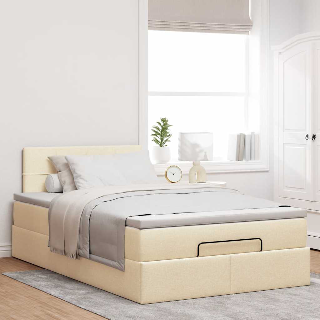 Cadre de lit ottoman avec matelas crème 120x200cm tissu - XIOS