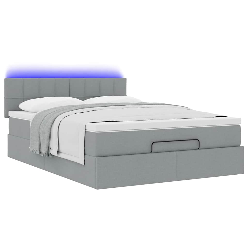 Lit ottoman avec matelas et LED gris clair 140x190 cm tissu - XIOS