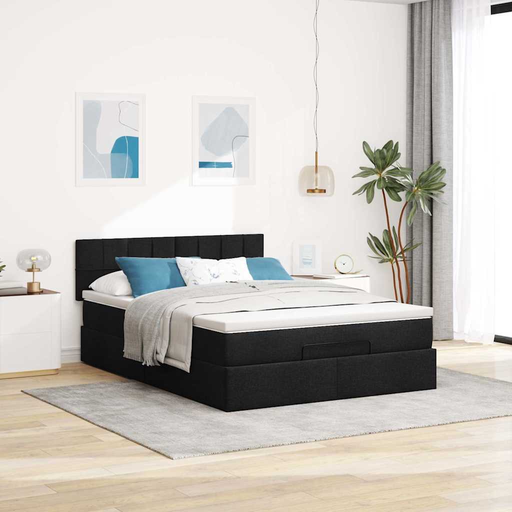 Lit ottoman avec matelas et LED noir 140x190 cm tissu - XIOS