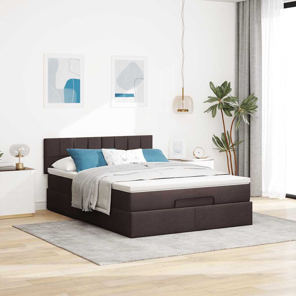 Lit ottoman avec matelas et LED marron foncé 140x190 cm tissu - XIOS
