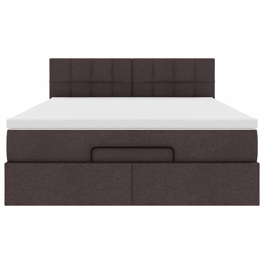 Lit ottoman avec matelas et LED marron foncé 140x190 cm tissu - XIOS