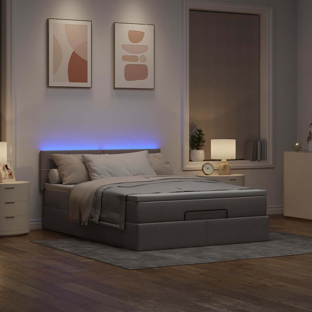Lit ottoman avec matelas et LED taupe 140x190 cm tissu - XIOS