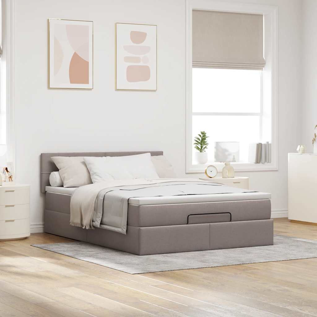 Lit ottoman avec matelas et LED taupe 140x190 cm tissu - XIOS