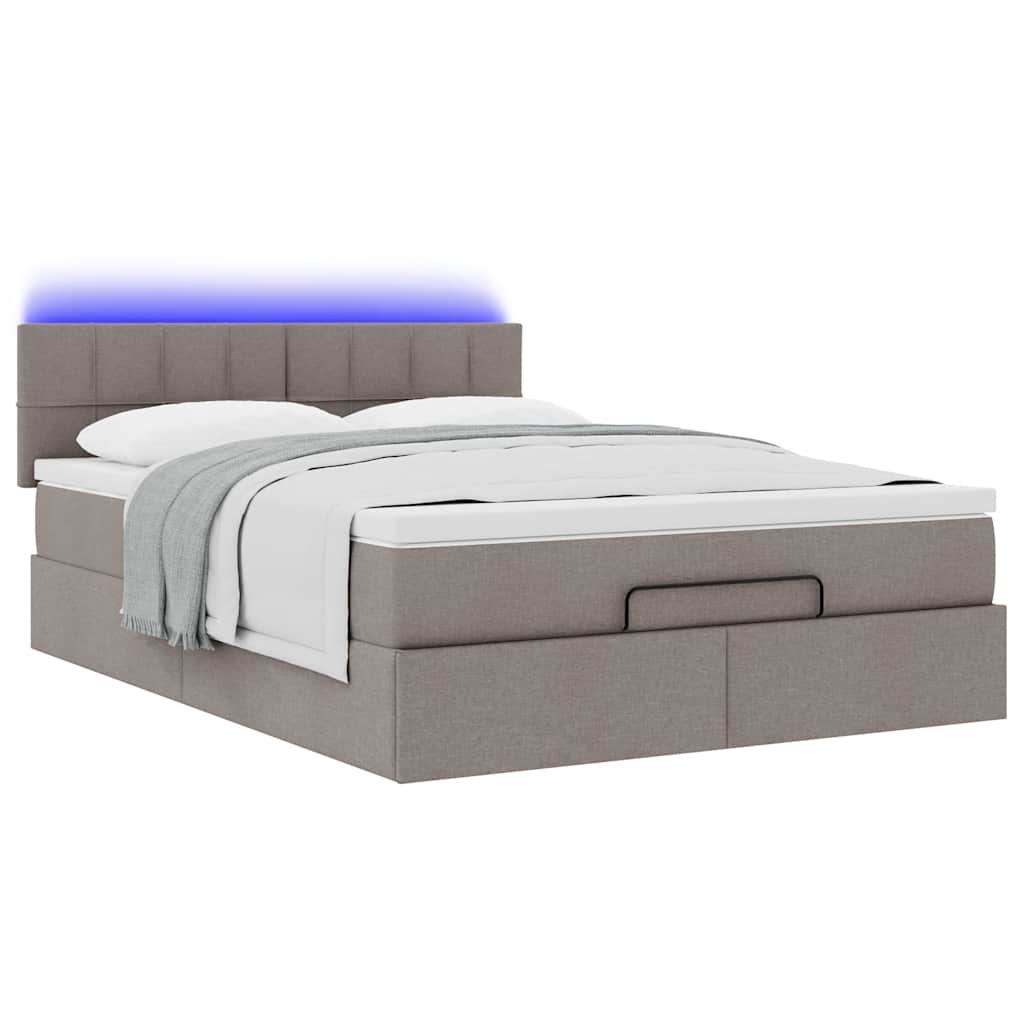 Lit ottoman avec matelas et LED taupe 140x190 cm tissu - XIOS