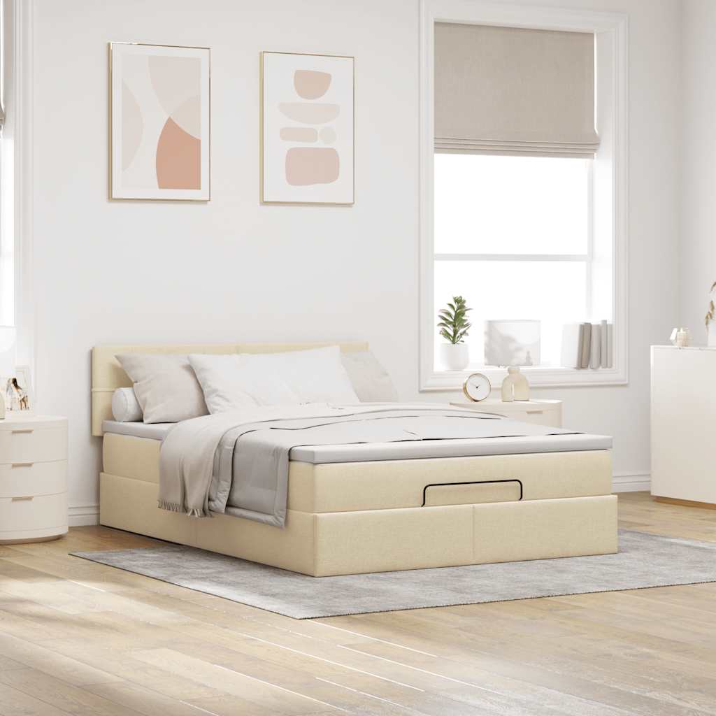 Lit ottoman avec matelas et LED crème 140x190 cm tissu - XIOS