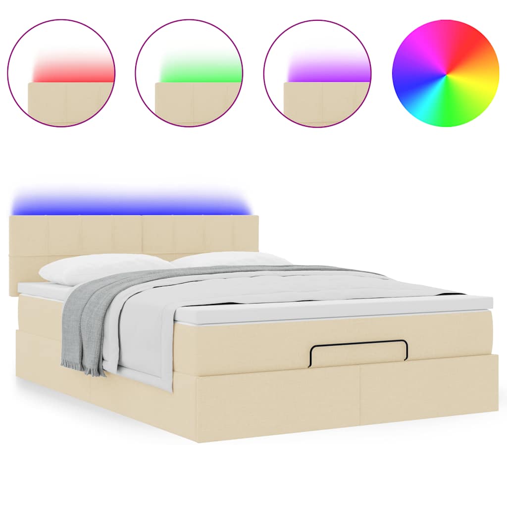 Lit ottoman avec matelas et LED crème 140x190 cm tissu - XIOS