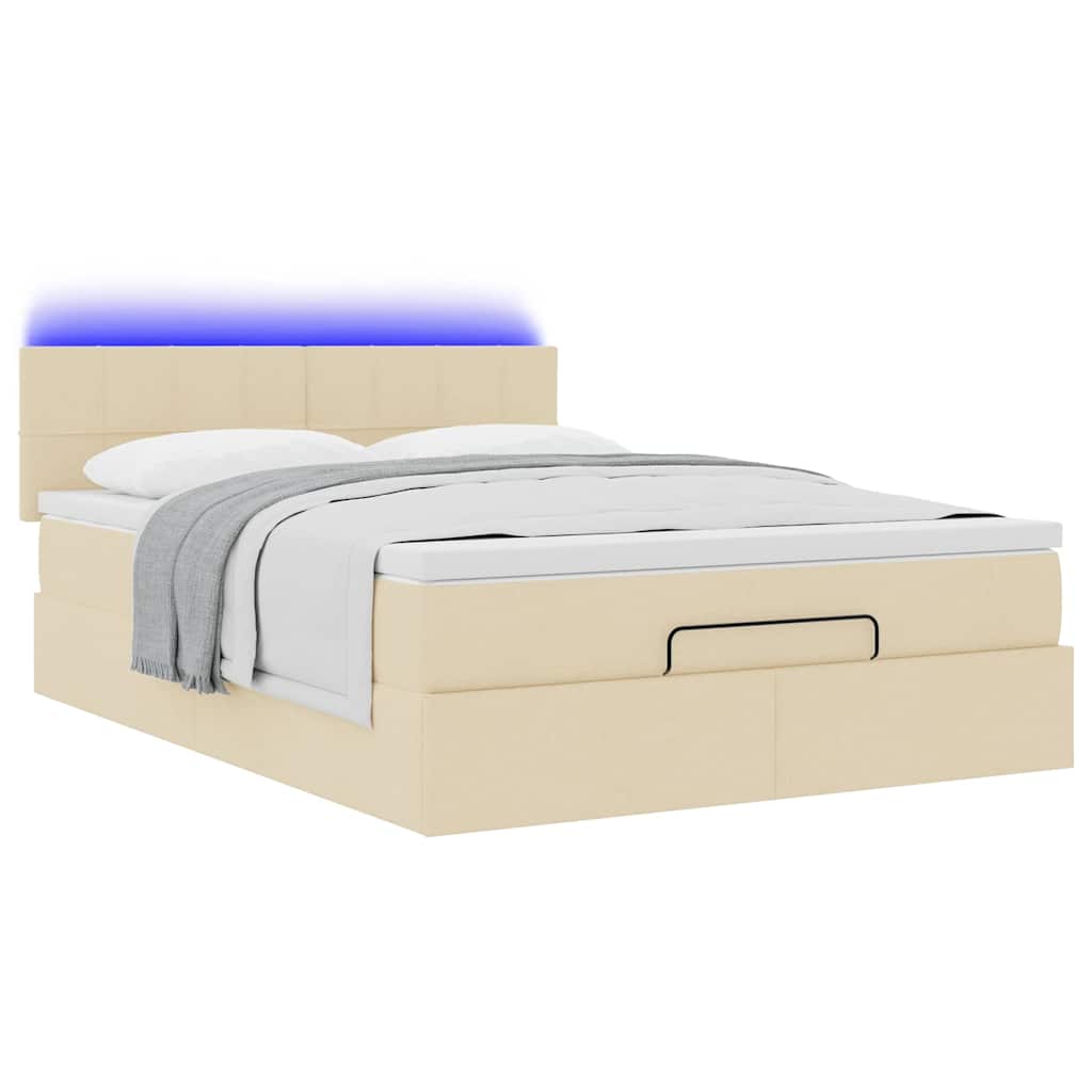 Lit ottoman avec matelas et LED crème 140x190 cm tissu - XIOS
