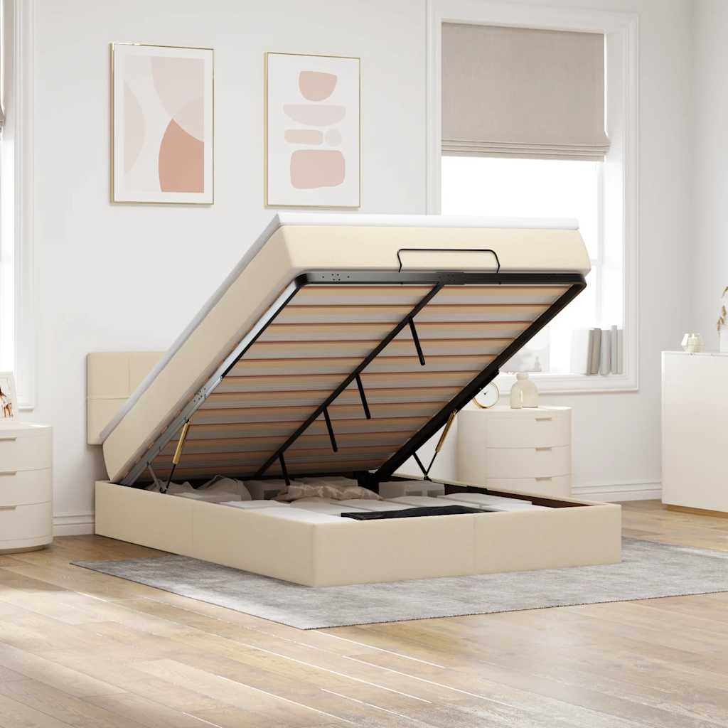 Lit ottoman avec matelas et LED crème 140x190 cm tissu - XIOS