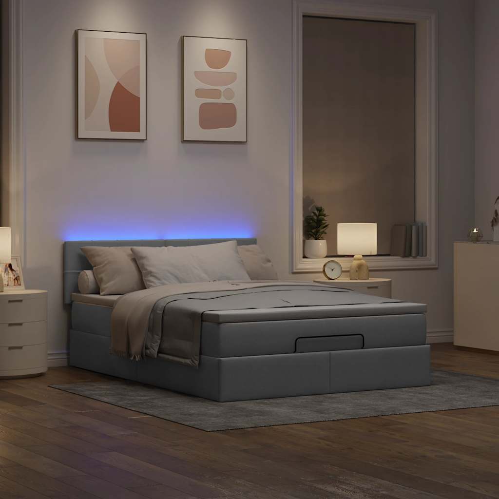 Cadre de lit ottoman et matelas gris clair 140x200 cm tissu - XIOS