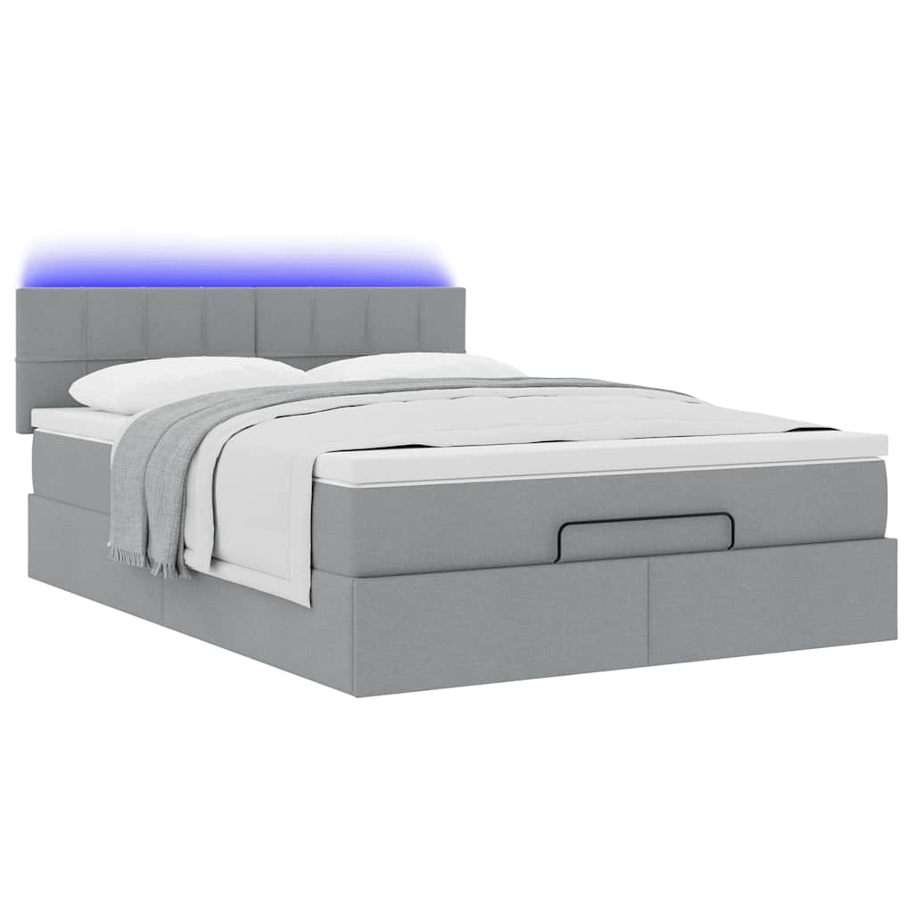 Cadre de lit ottoman et matelas gris clair 140x200 cm tissu - XIOS