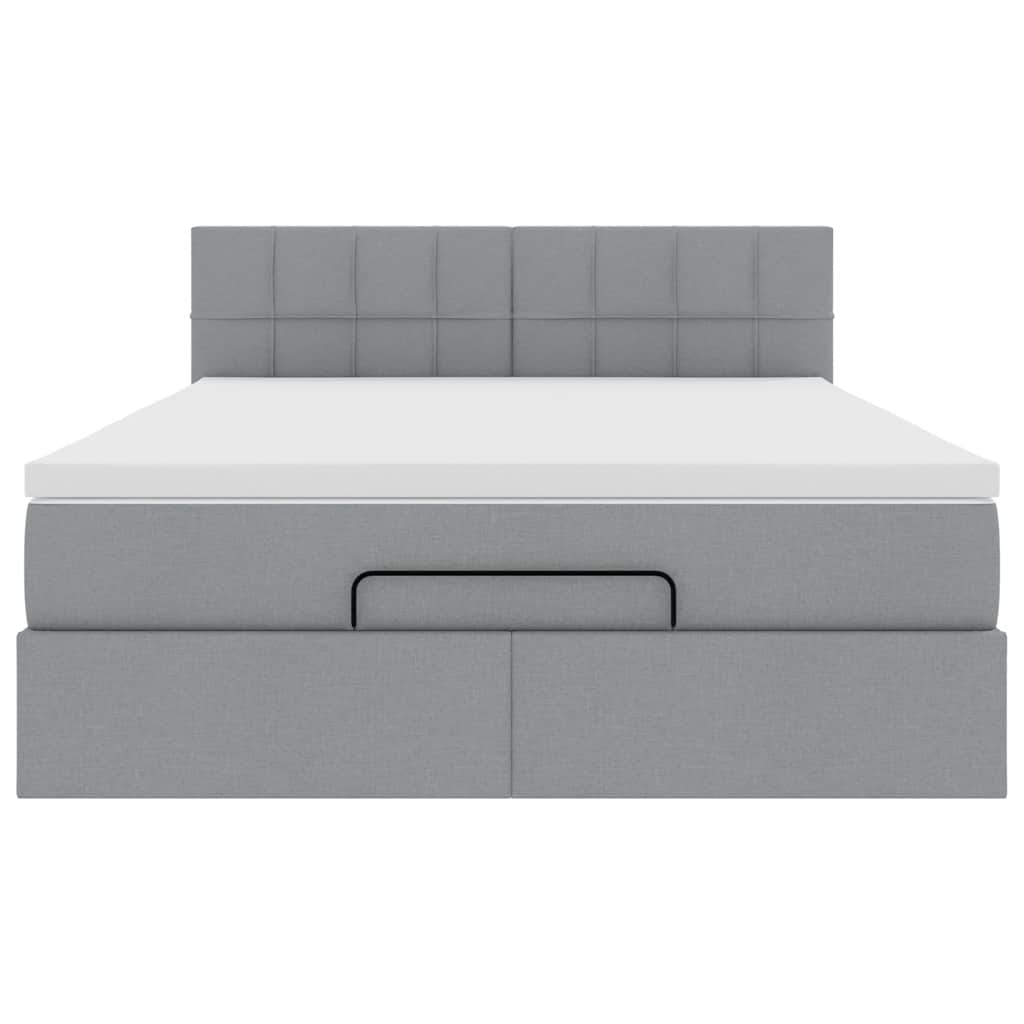 Cadre de lit ottoman et matelas gris clair 140x200 cm tissu - XIOS