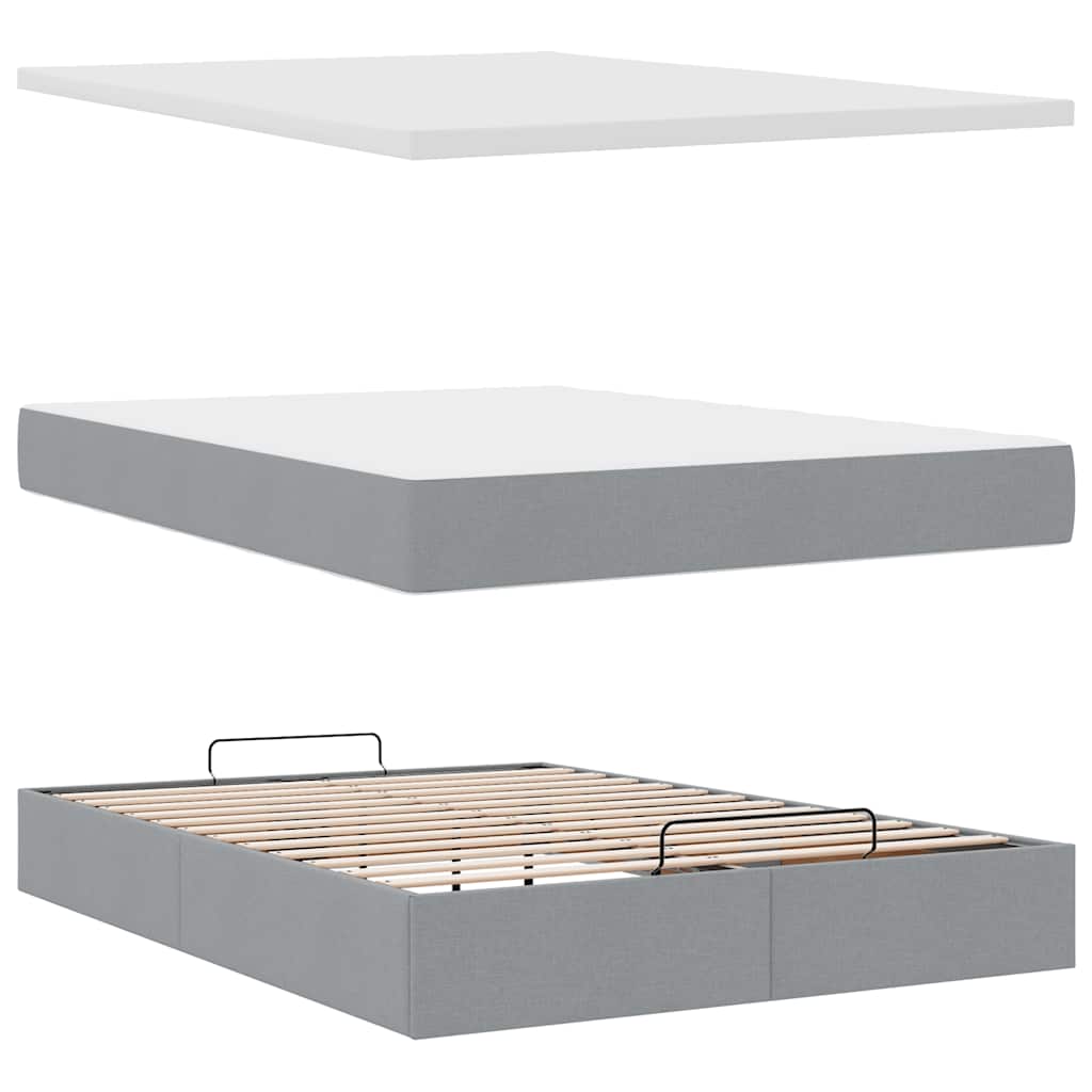 Cadre de lit ottoman et matelas gris clair 140x200 cm tissu - XIOS
