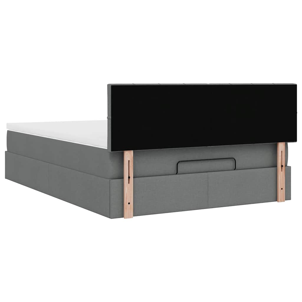 Lit ottoman avec matelas et LED gris foncé 140x200 cm tissu