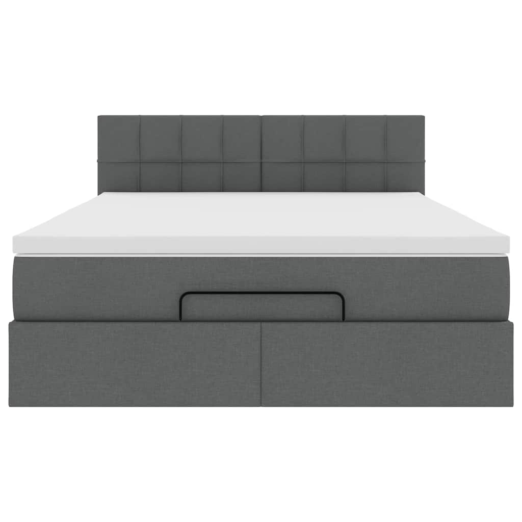 Lit ottoman avec matelas et LED gris foncé 140x200 cm tissu - XIOS