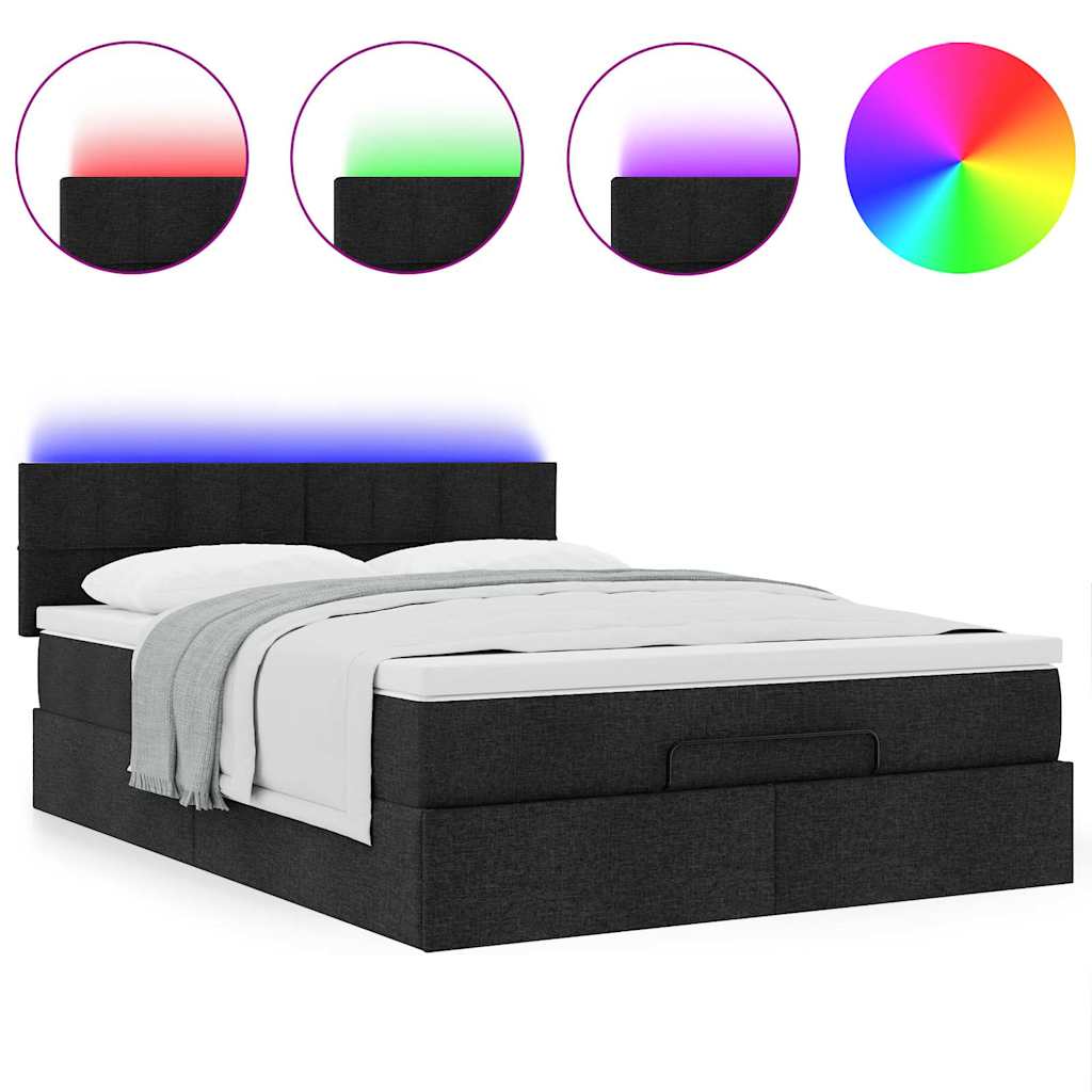 Lit ottoman avec matelas et LED noir 140x200 cm tissu - XIOS