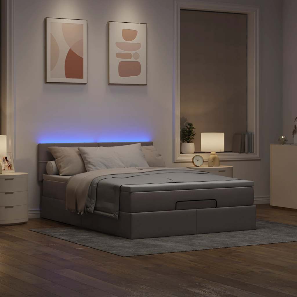 Lit ottoman avec matelas et LED taupe 140x200 cm tissu - XIOS