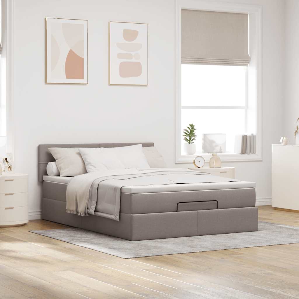 Lit ottoman avec matelas et LED taupe 140x200 cm tissu - XIOS