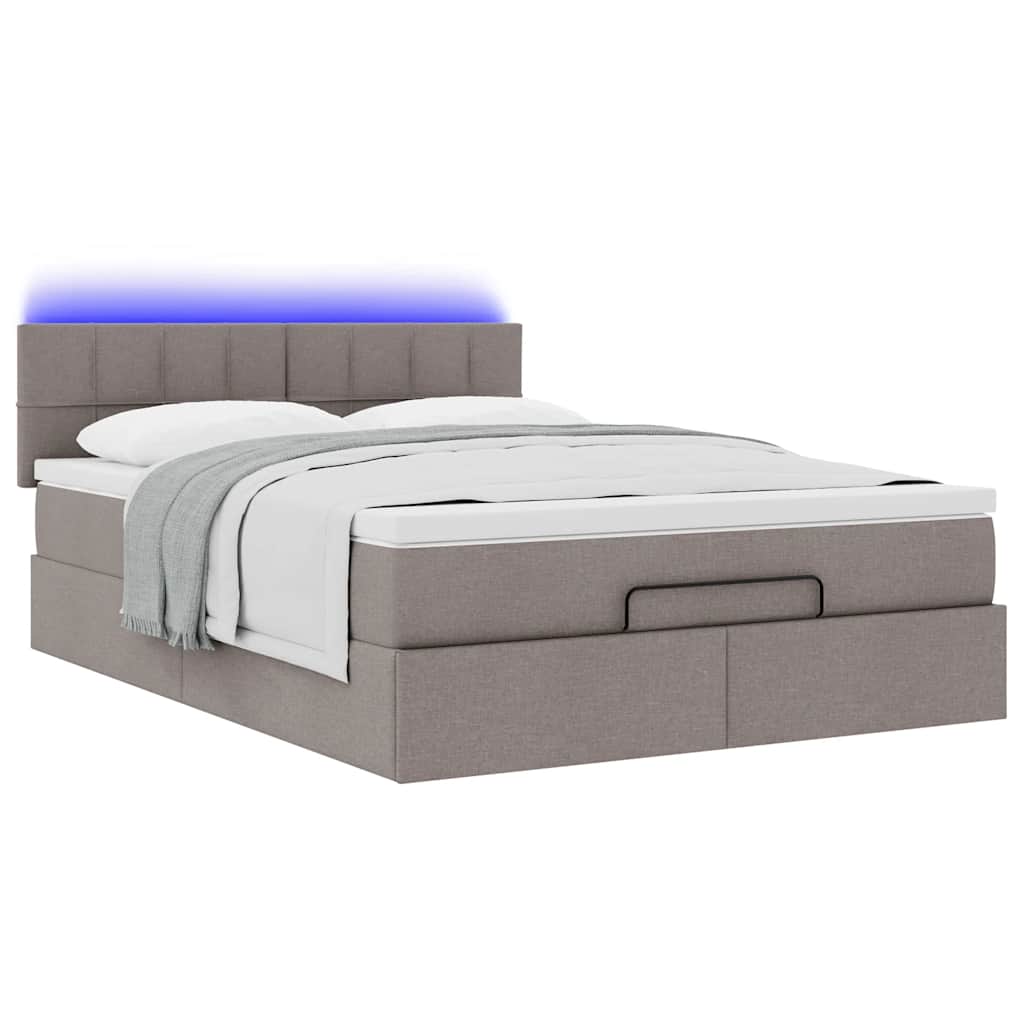 Lit ottoman avec matelas et LED taupe 140x200 cm tissu - XIOS